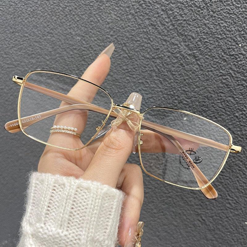 Золотая оправа, ножки под дерево, золотые шелковые очки для мужчин и женщин, можно оснастить диоптриями для близорукости, квадратная оправа, плоское зеркало, оправа для очков с защитой от синего света