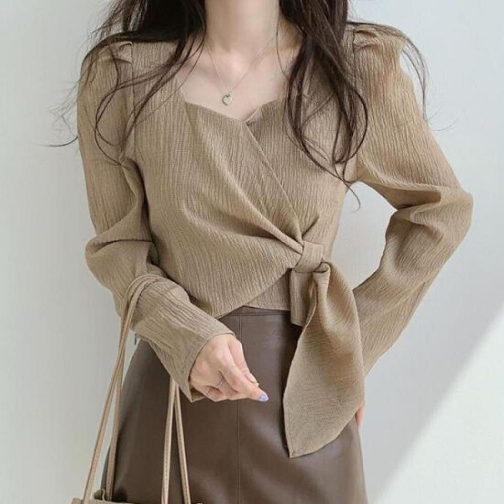 Navava Women Twist Crop Long Sleeve Blouse Nb2522