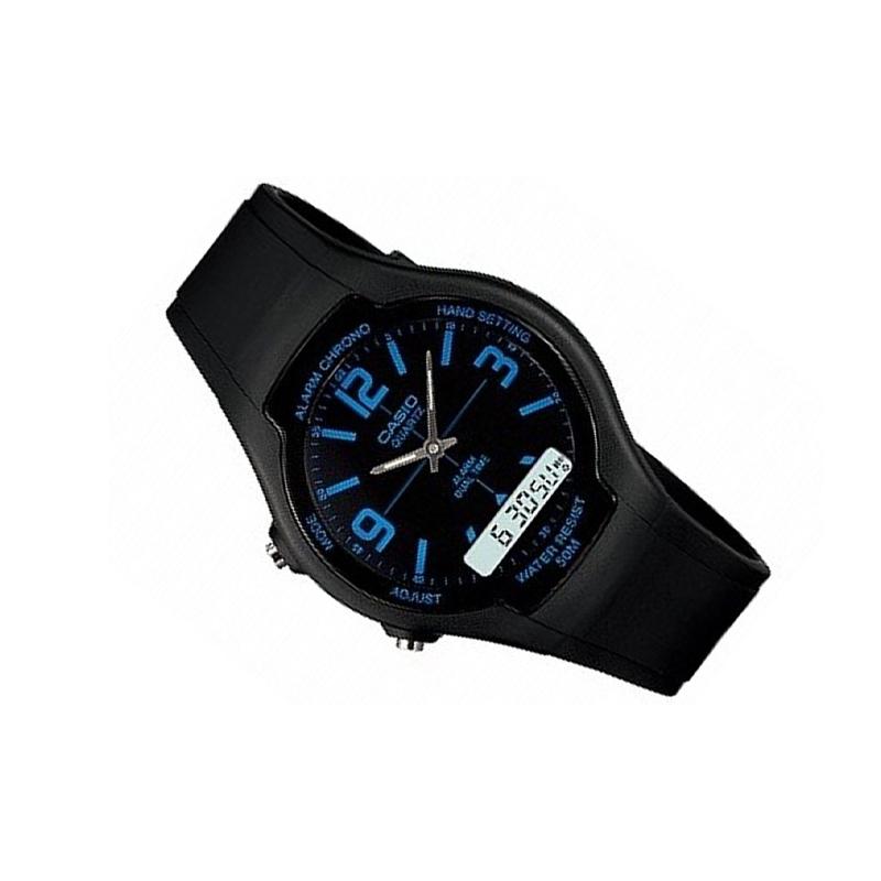 Casio Серия STANDARD Ретро Классика Классический указатель Двойной дисплей Многофункциональный механизм Кварцевый механизм Резиновый ремешок Японский и корейский AW-90H-2B