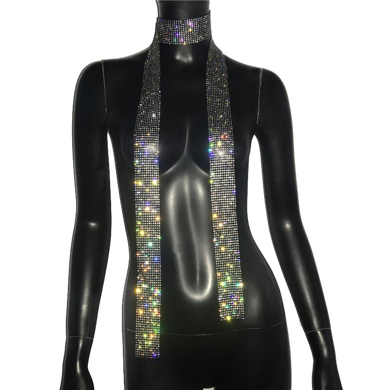 Fashion Metal Sequined Scarf Women Holographic Simple Design Patchwork Cover Up Scarf Party Night Club Chic Jewelry Accessories