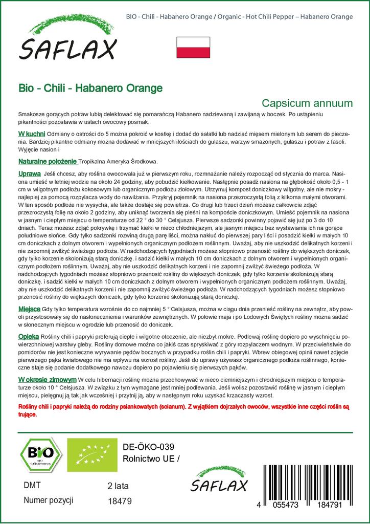 SAFLAX Garden in the Bag - Органический - Острый перец чили - Апельсин Хабанеро - 20 семян - С субстратом в подходящем стоячем пакете - Capsicum annuum