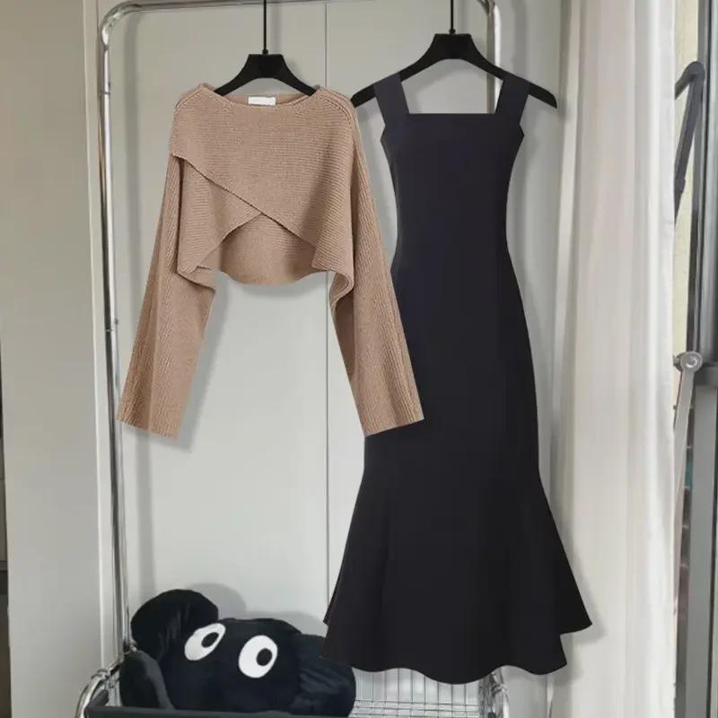 Trendy 2024 Short Top & Fishtail Skirt: Hot Girl Autumn/Winter 3-Piece Suit