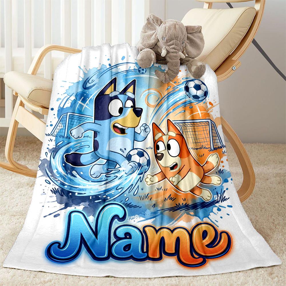 Bluey's Adventure World Customize Your Name Blanket Throw Personalized Blanket Warmthful Decor for Bed Living Room Bedding Chair Four Seasons Universa