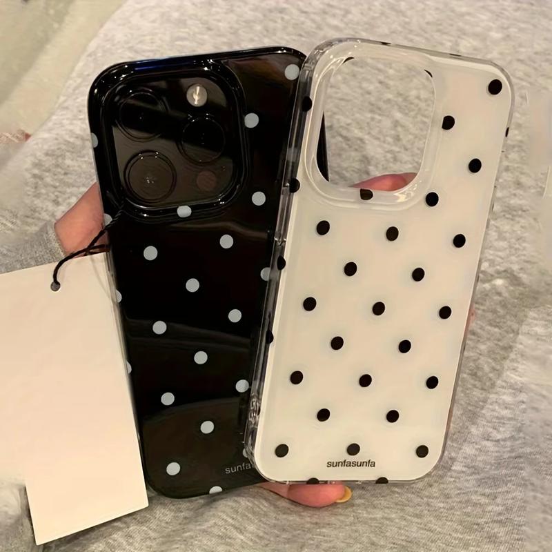 Минималистичный Черно-белый Чехол для Телефона в Горошек Для iPhone 17 16 15 14 13 12 11 Pro MAX XR XSMAX 7 8 Plus Y2K Ударопрочный Чехол