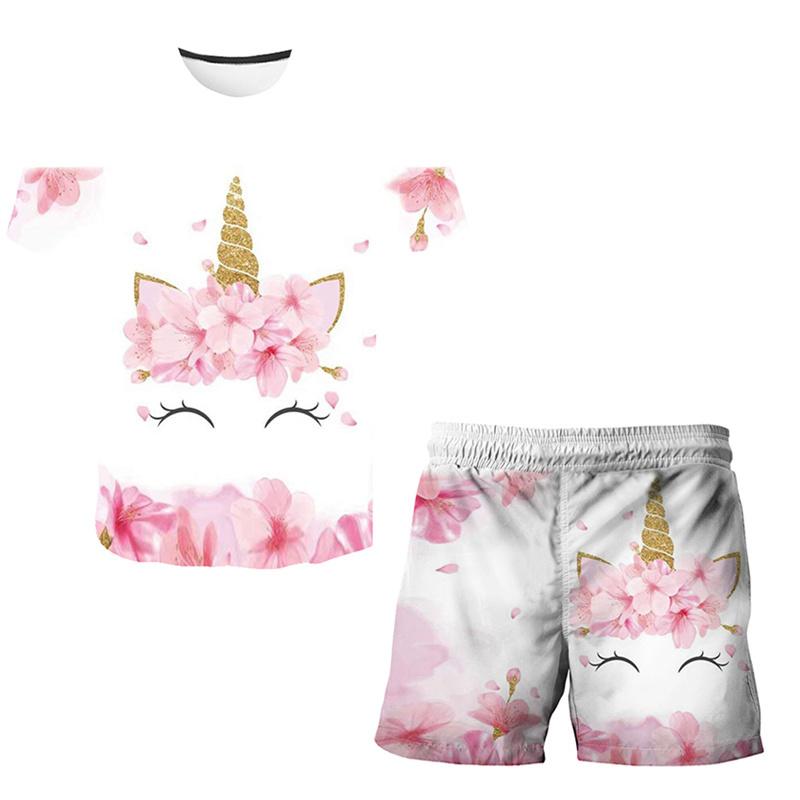 Children Girls Clothes Unicorn Baby Popular Print 3D Lovely Fashion T shirt+Short Pants Set Cartoon T Shirt 2Pcs Kids Suit