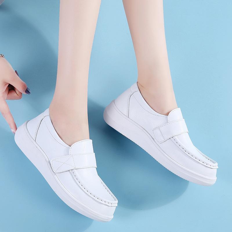 Nurse White Women's Spring Summer 2024 New Thick-soled Soft Leather Single Shoes Autumn Casual Flats Bottom Comfortable Loafers