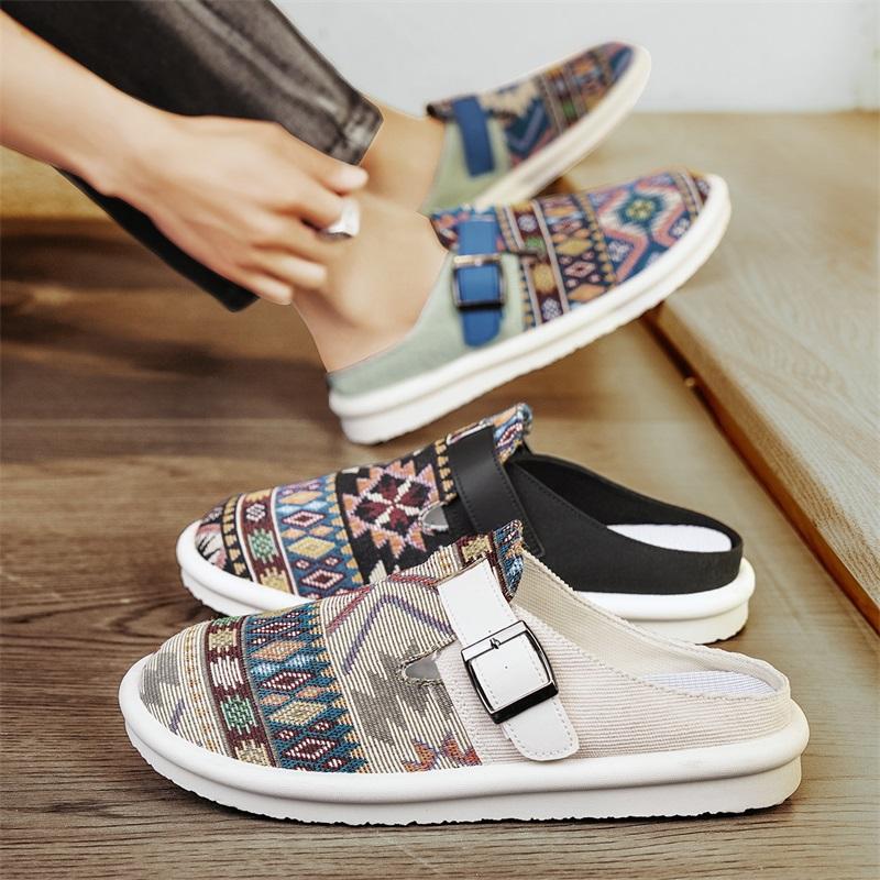 Большой размер 47 роскошные мужские полутапочки сандалии удобные дышащие парусиновые повседневные туфли мужские модные кроссовки для отдыха мужские тапочки сланцы обувь мужская