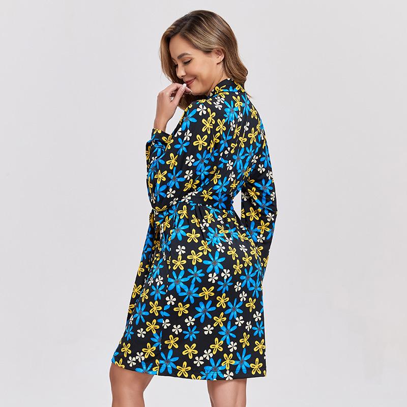 2025 Женский новый халат с принтом и длинными рукавами, летний молочный шелковый модный галстук, ночная рубашка