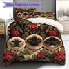 Three Bell-adorned Cats and Dogs  Pattern Bedding Quilt Set  Home Decoration  Gift (1 * duvet cover + 2 * pillowcase, without core)