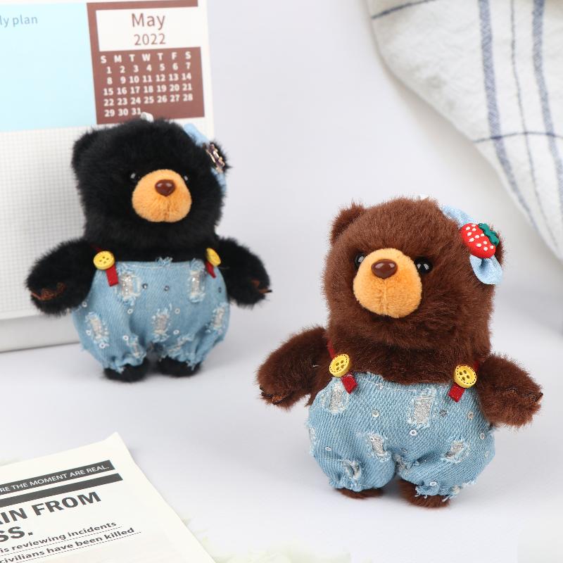 Kawaii Bear Plush Keychain Cartoon Stuffed Doll Pendant Durable Clip for Backpack Handbag Girls Daily Decor