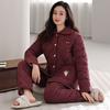 Pajamas Women'S Winter Three-Layer Thickened Velvet Woven Cotton Jacket Middle-Aged Mother Winter Loungewear Set