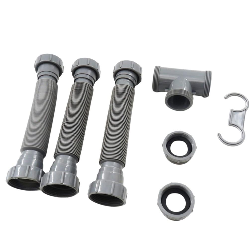 Flexible Double Sink Drain Kit 112 and 114 Inch P Trap Pipes for Sink Drainage