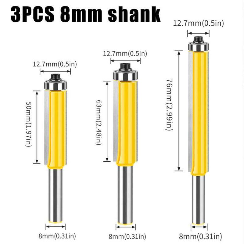 8mm Shank Lengthened Trimming Cutter Belt Bearing Straight Cutter Trimming Router Bit Slotting Burr Cutter Head Trimming Cutter