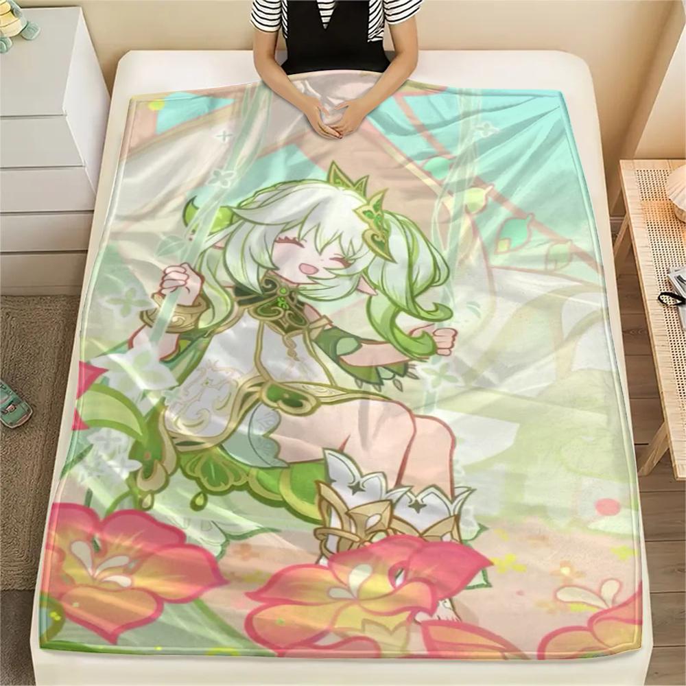 1PC Genshin Impact Print Flannel Blanket, High quality Comfortable for All Seasons, Home Decor, Warmth and Comfort, Perfect for Christmas Gifts