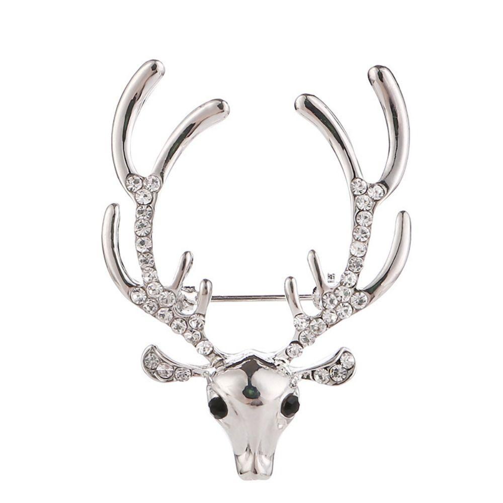 Zinc Zinc Alloy Elk Head Brooch Rhinestone Deer Metal Brooch Kawaii Christmas Badge Women