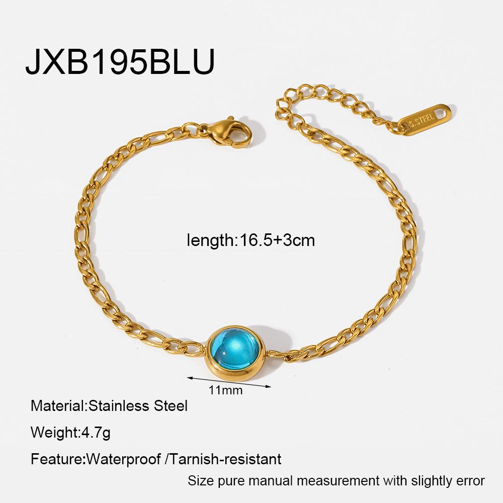ins French retro round color zircon bracelet stainless steel plated 18k gold macaron niche design accessories