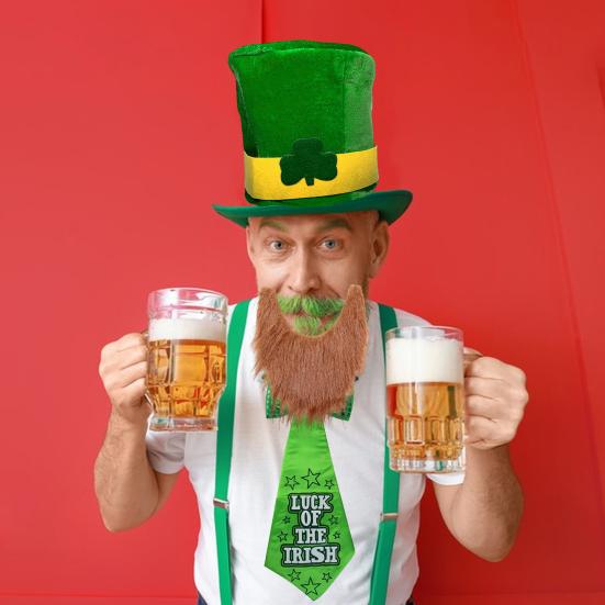 Улица. Цилиндр Лепрекона на День Святого Патрика с набором накладной бороды, уникальный дизайн, классический цвет, забавный наряд для косплея, товары для вечеринок