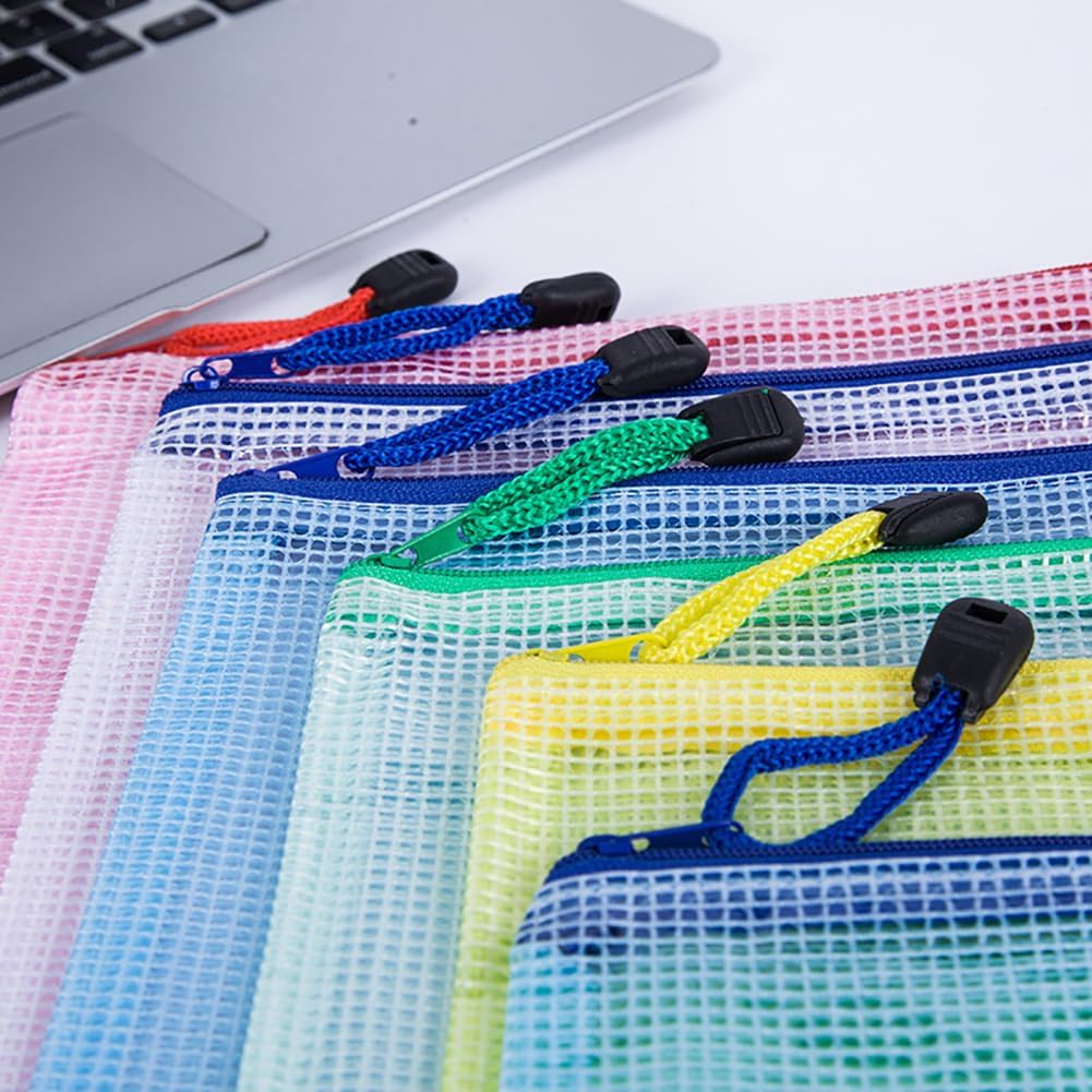 10 Pcs B8 Size Plastic Mesh Zipper Bags Zip File Folder Waterproof Document Wallets Folder File Storage Pouches Office Stationery Supplies Folders