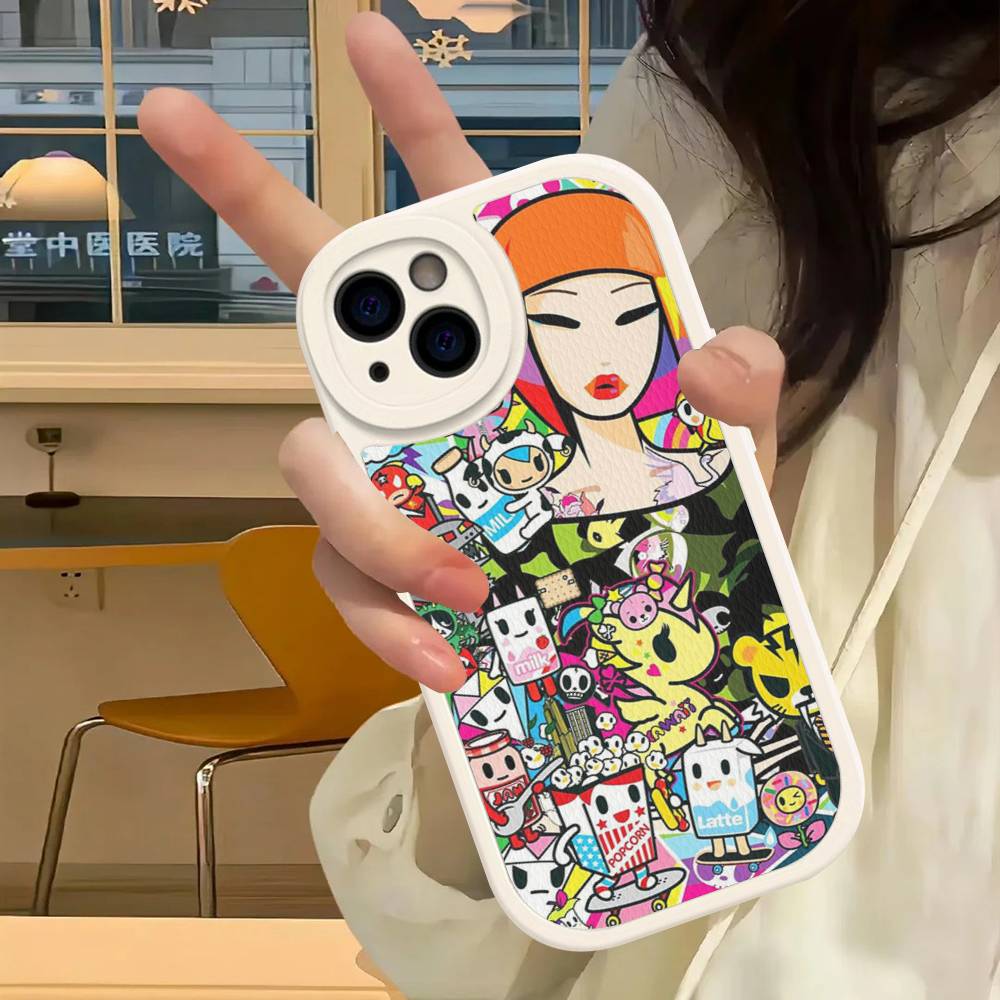 Japan T-Tokidokis Phone Case For iPhone 16 15 14 13 12 11 Pro Max Plus Soft Leather Cover