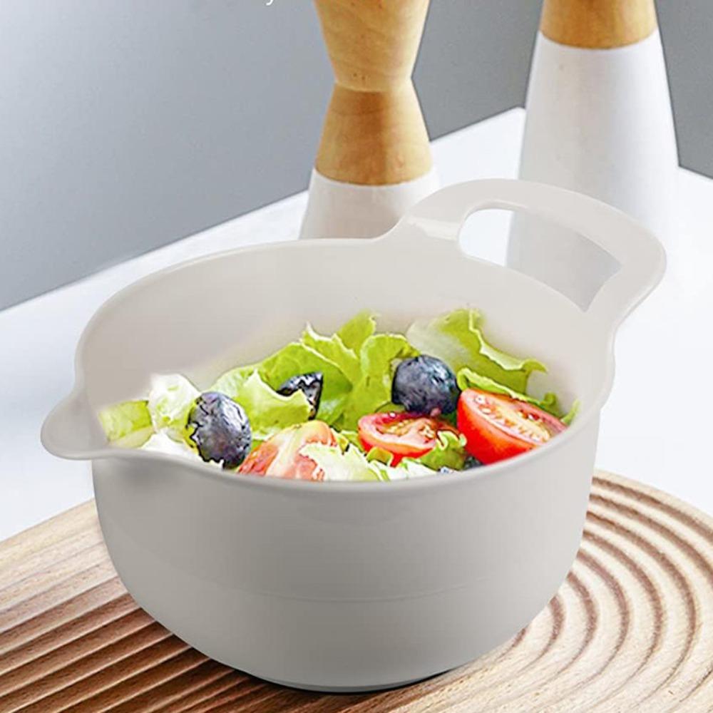 4pcs/set with Pour Spout Mixing Bowl Set with Handle Snacks Basin Salad Bowl Vegetables