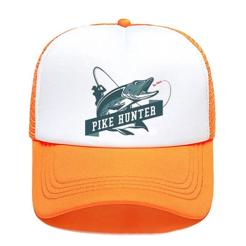 Крутая Trucker Hat с принтом Рыбак Охотник на Щуку Удочка Унисекс Сетчатые Кепки Рыболовные Приманки Поплавок Дышащая Бейсболка