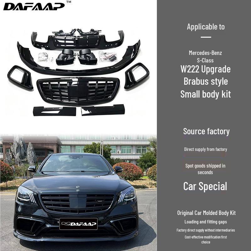 Комплект Brabus для Mercedes S-Class W222: Решетка радиатора, Рамка противотуманной фары, Воздухозаборник, Передний и задний спойлеры (губы), Выхлопная труба