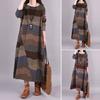 Женское платье макси с длинным рукавом из хлопка и льна, винтажное богемное платье в стиле пэчворк с принтом и круглым вырезом, осеннее