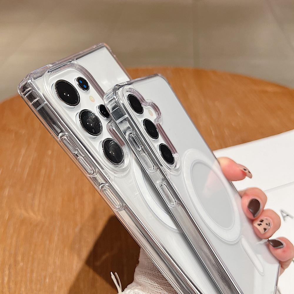 KEYSION Crystal HD Transparent Magnetic Phone Case for MagSafe for Samsung Galaxy A55 5G A35 A15 5G Shockproof Acrylic Back Cover