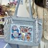 New Ribbon Bow Japanese Ita Shoulder Bag Cute Girl Transparent Pocket Large Capacity Crossbody Tote Bag DIY Display Handbags