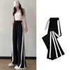 Loose Straight Sport Pants with High Waist and Striped Hem, Casual Baggy Trousers