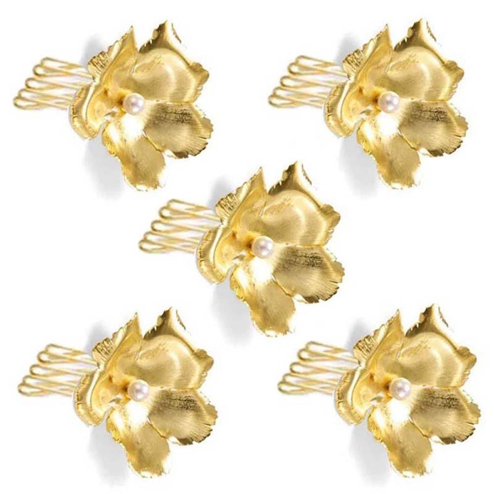 5pcs Hairstyle Tools Golden Flower Hair Forks Retro Wave Zinc Zinc Alloy Barrettes Pearl Side Clips Daily