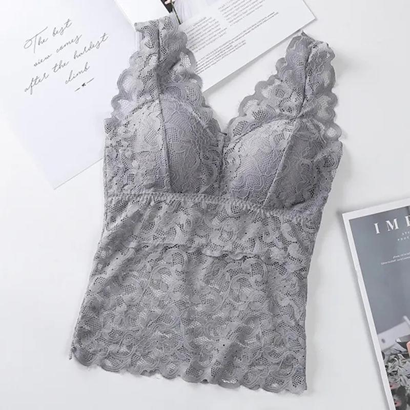 Fashion Mesh Lace Women Crop Tops Vest Push Up Women's Corset Bustier Bra V-Neck Camisole Tank Tops
