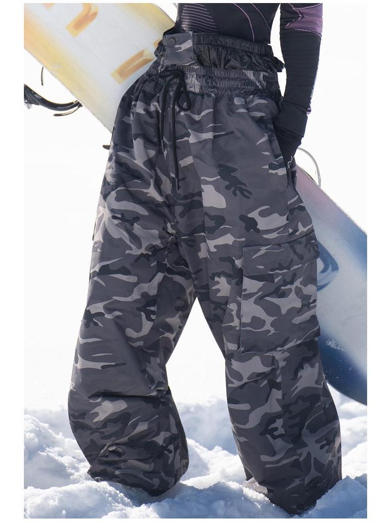 Унисекс Камуфляжные Лыжные Штаны: Ветрозащитная, водонепроницаемая, плотная, на флисовой подкладке, в американском стиле, экипировка для сноуборда.