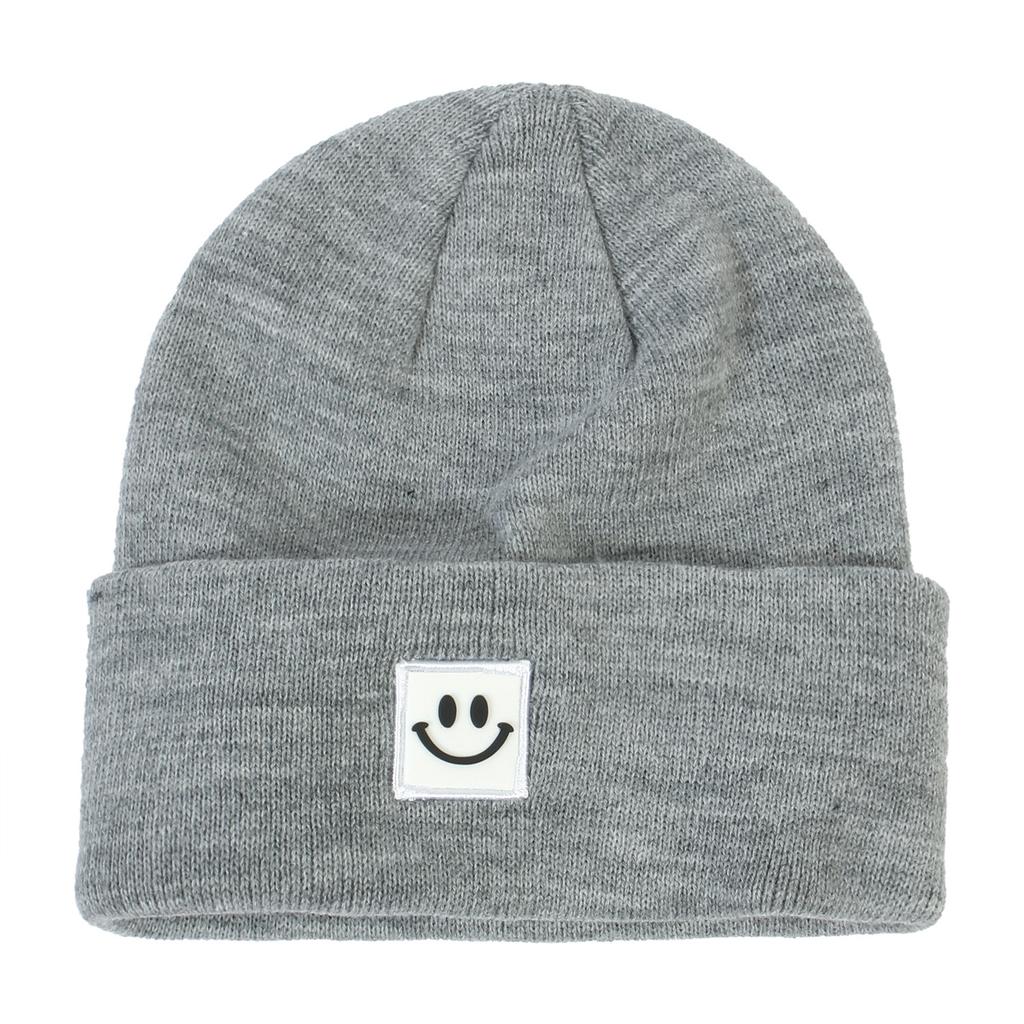 Women's Fashion Smiley Face Logo Hat Solid Color Knitted Hat Casual Outdoor Warm Beanie Men's Winter Hat