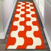 Retro Orange & White Wavy Geometric Print Runner Rug, Non-Slip Washable Durable Mat for Entryway, Hallway, Bedroom & Home Decor