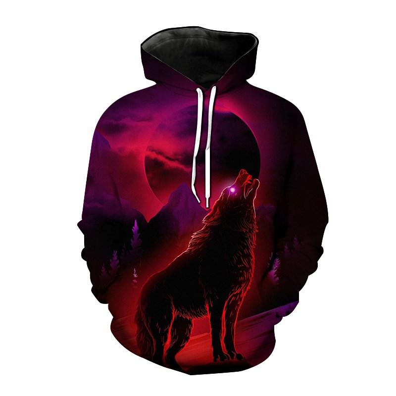 2024 Новые модные мужские толстовки с капюшоном с принтом 3D волка, свободная толстовка для мужчин, уличная толстовка с капюшоном, забавный пуловер с капюшоном