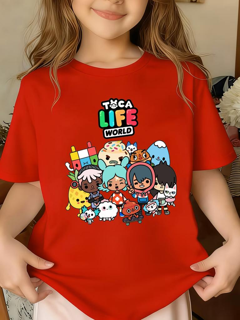 Game Toca Life World Graphic Kids TShirt Cute Cartoon Print Tshirt Summer ShortSleeved Tops Boys Girls Clothes Y2k Tee Tops