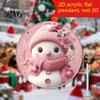 Christmas Tree Pendant Cute Pink Snowman Acrylic Hanging Decor, Cartoon Double Sided Printed Art Ornaments, Weatherproof Window Door Garden