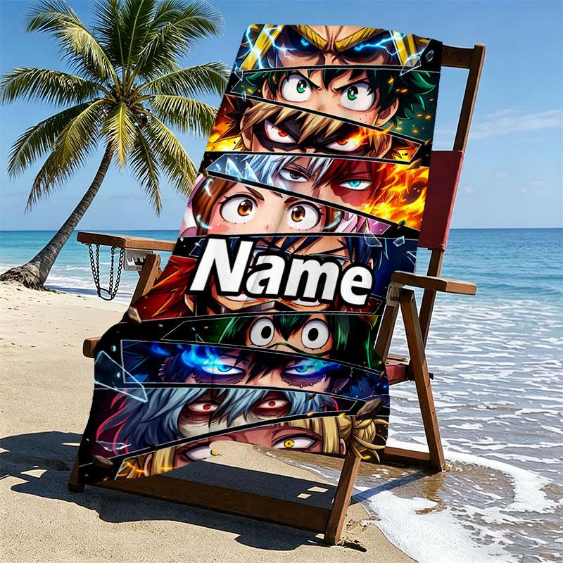 Custom Name Personalized Demon Slayer Print Beach Towel, for Trip Camping Beach Party Home Decor, Birthday Gift for Family & Friends