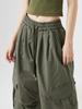 Women Big Pockets Cargo Pants Y2k High Elastic Waist Drawstring Baggy Trousers Vintage Casual Loose Wide Leg Straight Pants