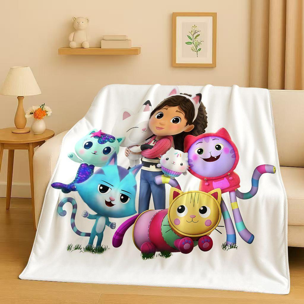 HD Cute Gabbys Dollhouse Cartoon Flannel Blanket,Ultra Soft Warm Plush Throw for Home Bedroom Bed Sofa Cover Picnic Girl Gift