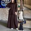 Women's Linen Blend Long Sleeve Shirt and Ankle-Length Skirt Set In Earth Tones (Brown, Beige, Black)