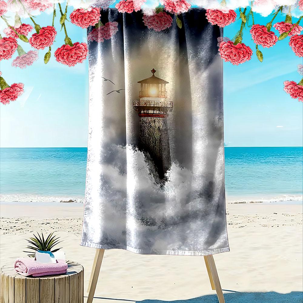 Lighthouse in Stormy Waves Beach Towel Quick-drying for Travel Outdoor Sports Jogging Beach and Swimming