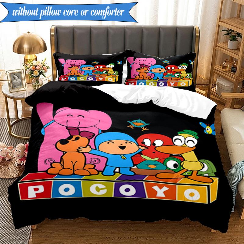 3PCS Pocoyo's Colorful Adventure Bedding Set 2D Printing (Includes 1 Duvet Cover + 2 Pillowcases Coreless), Bedroom decor,Fan gift