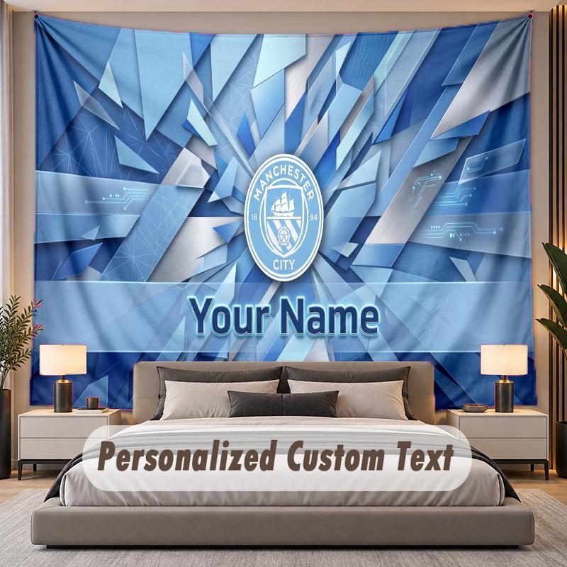 Custom Name Text Tapestry Manchester City Personalized Polyester Wall Tapestry For Bedroom And Room