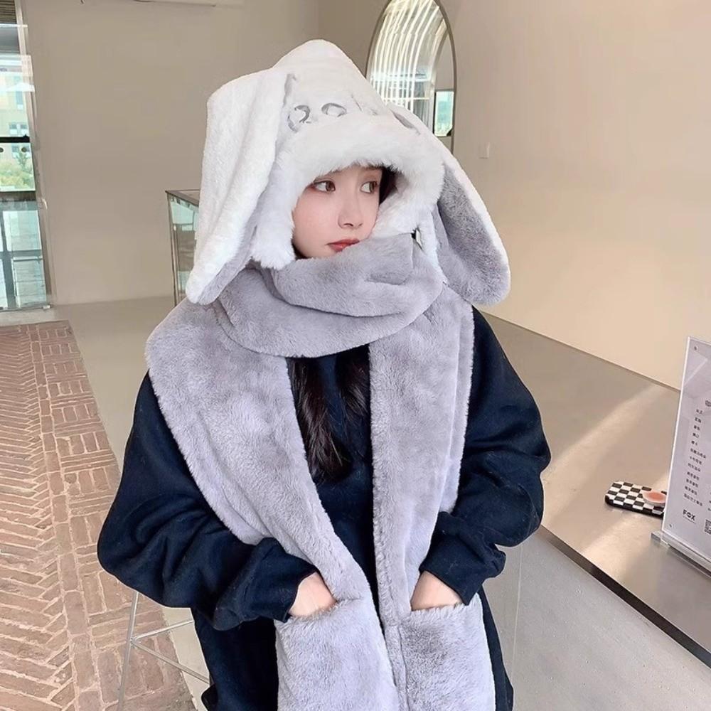Thicken Plush Scarf Hat Gloves Set Keep Warm Plush Scarf Cute Hooded Scarf Women Girls