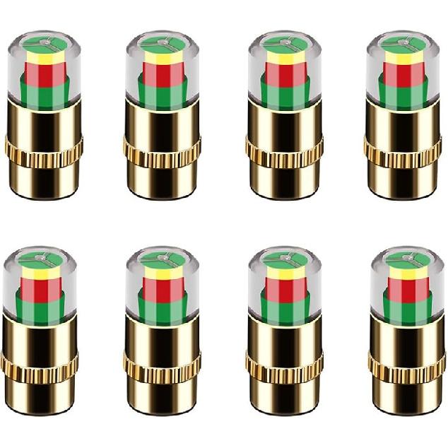 ANKI HAPPIGO 8Pcs 2.2Bar 32-To-35 PSI Car Tire Pressure Monitor Valve Stem Caps Sensor Indicator Easy To Read 3 Color Eye Alert