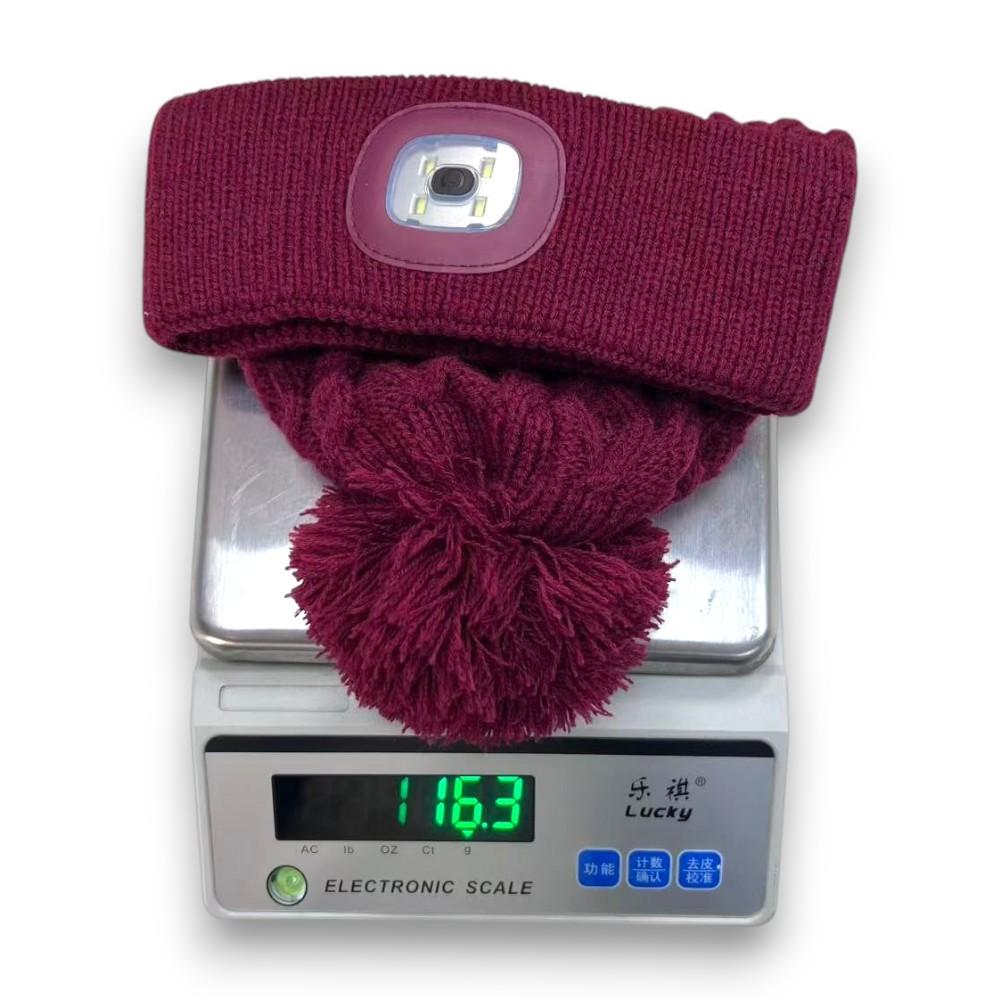 Factory Stock LED Beanie Hat Adult Unisex 100% Acrylic Cable Knit Pom Pom Cuffed LED for Night Outdoor Camping Fishing Skull Cap