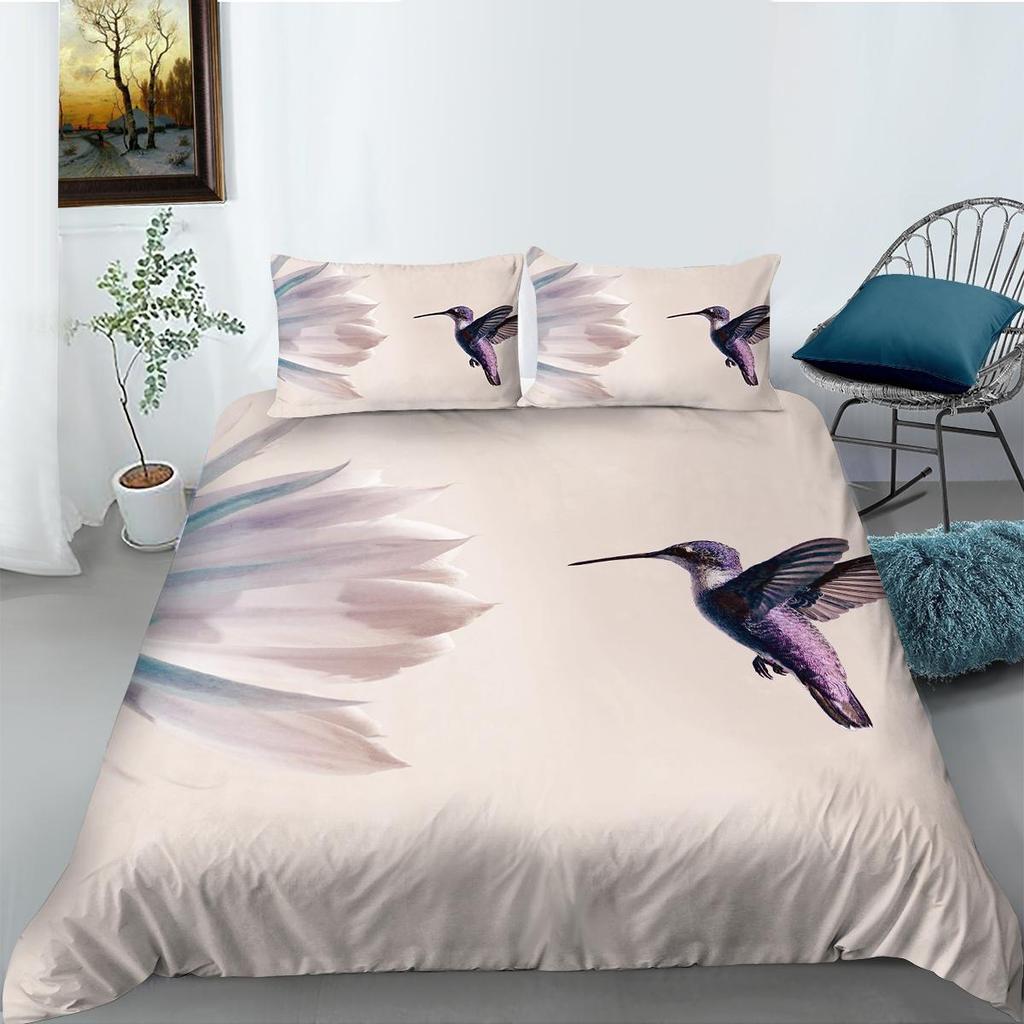 3D Animal Pattern Bedding Bird Print Quilt Cover Pillowcase 2 or 3 Full Size Twin Bed Microfiber Fabric Soft Washable Zipper Home Decoration