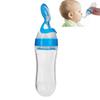 90ml Silicone Baby Toddler Feeding Bottle with Spoon Fresh Food Cereal Squeeze FeederBlue
